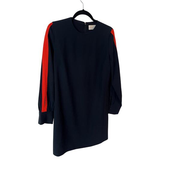 Victoria Victoria Beckham Navy Shift Dress with Red Sleeve Stripes, Size US 6 - Picture 3 of 9